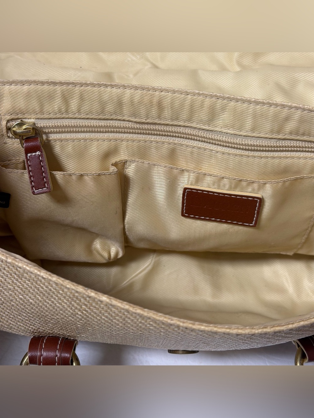 Vintage 90s Lauren Ralph Lauren straw look purse leather details - Picture 9 of 10